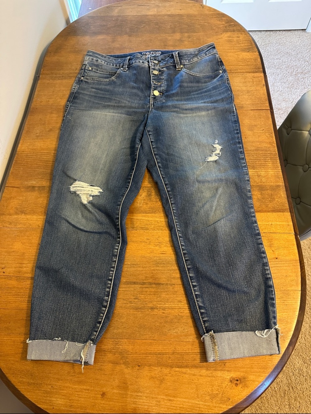 Maurices Distressed Cuffed Boyfriend Jeans in Medium Blue